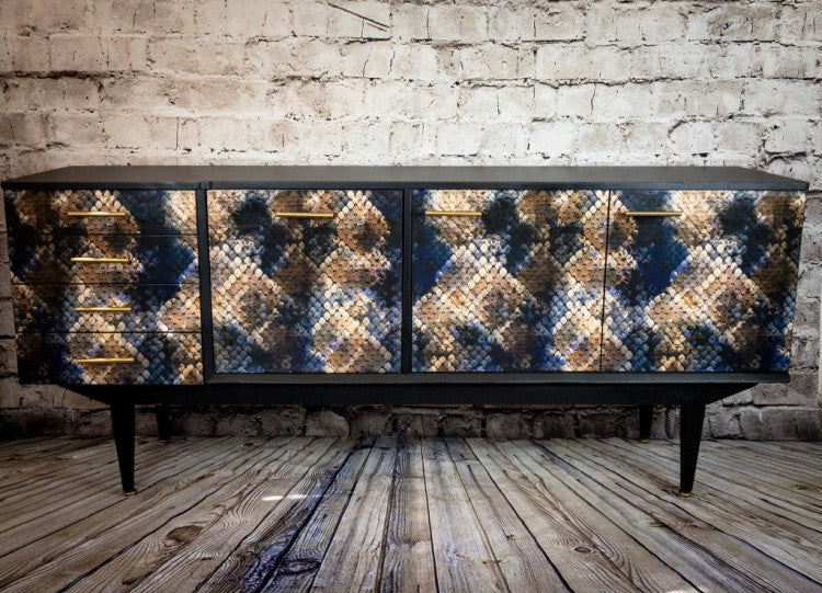 Upcycled Vintage Sideboard with Snakeskin Print