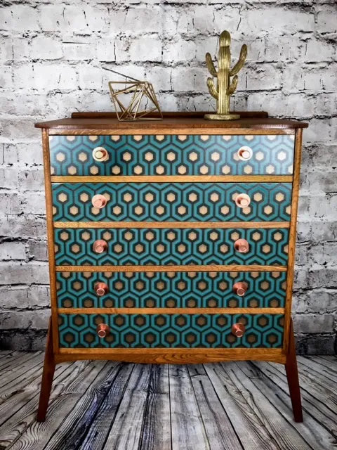 Vintage Chest Of Drawers Hexagon Print